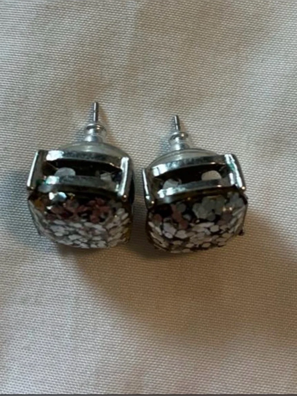 Kate Spade Silver Glitter Square Stud Earring